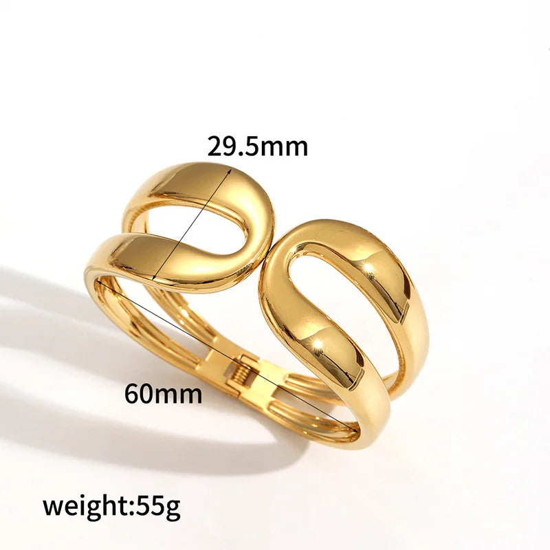 Double Layers Hollow Metal Wide Bracelet Bangle Stainless Steel Waterproof Wrist Jewelry Women Adjustable Cuff Bracelet Bangle