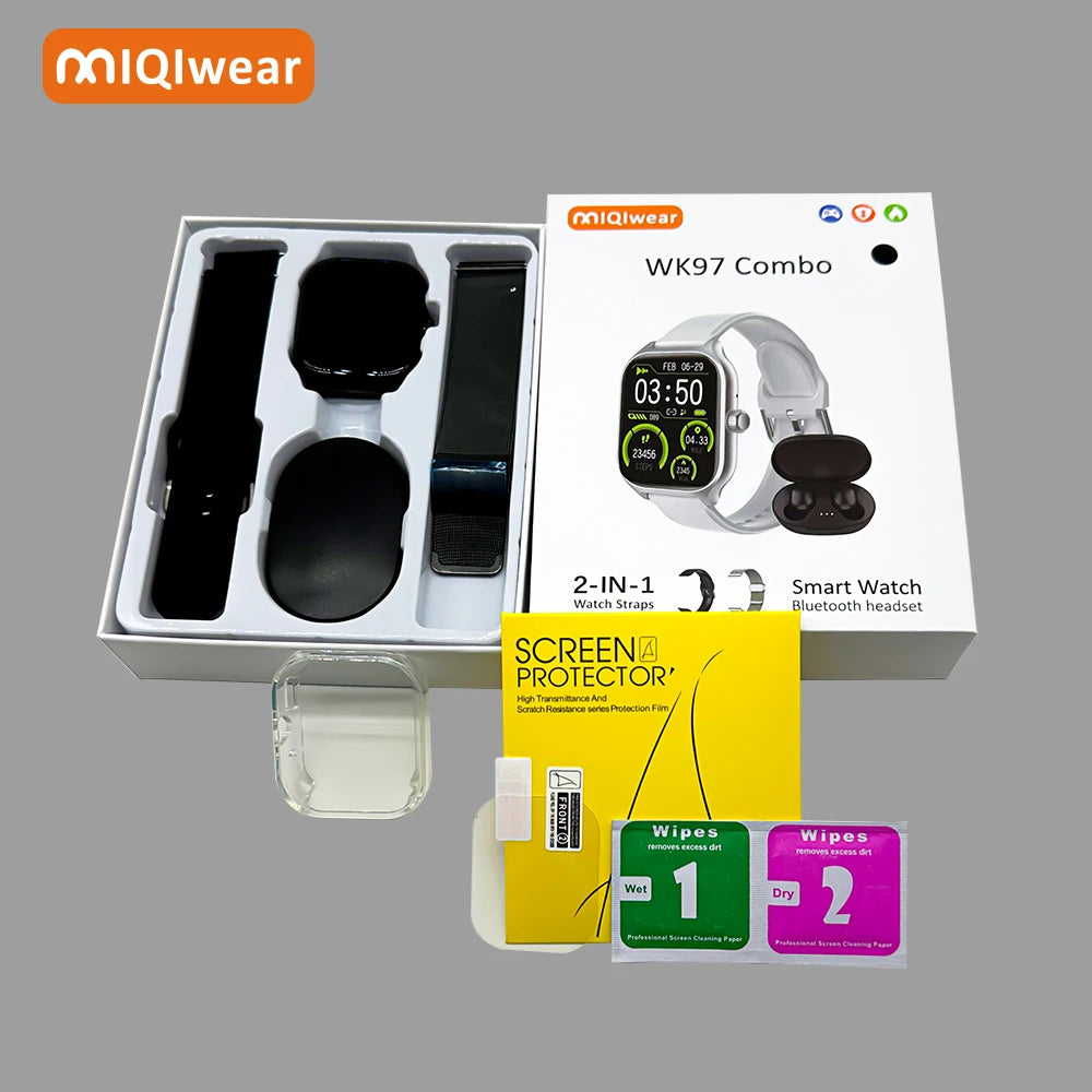 Customized Products WK97 Smart Watch with Earphones 2 in 1 BT Calling Message Reminder Smartwatches with Headphones