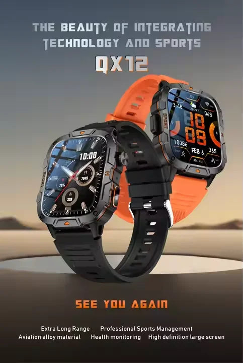 420Mah QX12 1.96" IPS Smartwatches with LED Flashlight Fitness Tracker Heart Rate Monitor Outdoor Sports Smart Watch