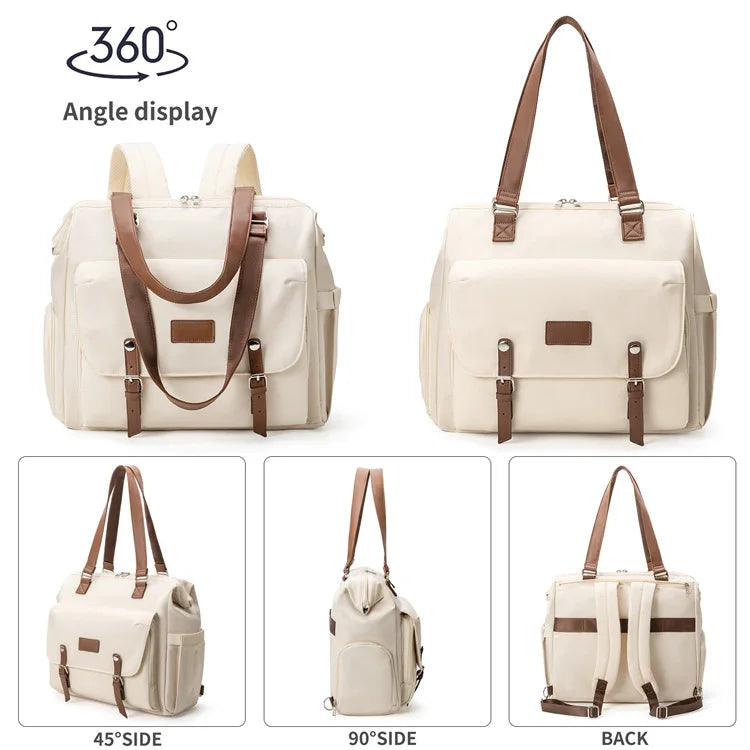 Sac à dos en nylon pour femme – Grand format, imperméable, idéal pour les sorties et les voyages (style sac à langer) – Design avec logos