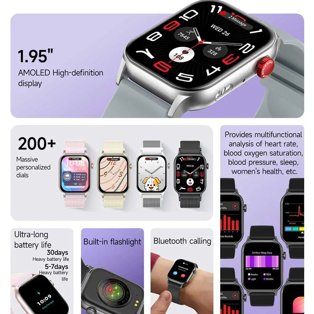 Best Unisex AMOLED Display Fitness Tracker Men Women Sports Smart Watch for Android IOS Phone