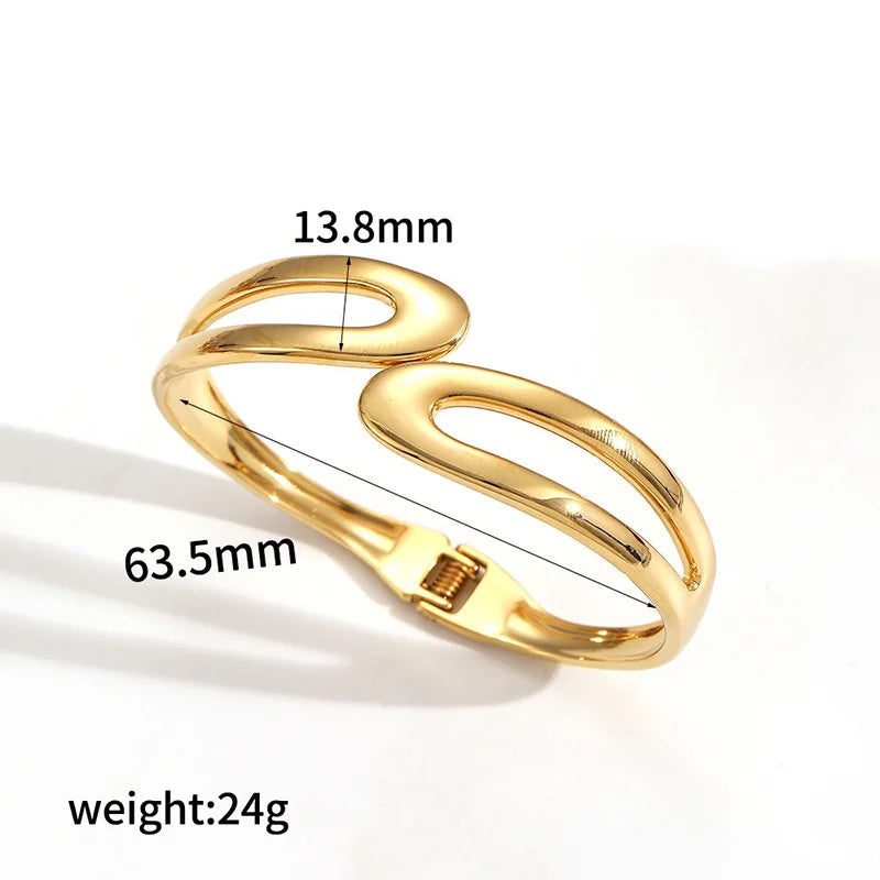 Double Layers Hollow Metal Wide Bracelet Bangle Stainless Steel Waterproof Wrist Jewelry Women Adjustable Cuff Bracelet Bangle