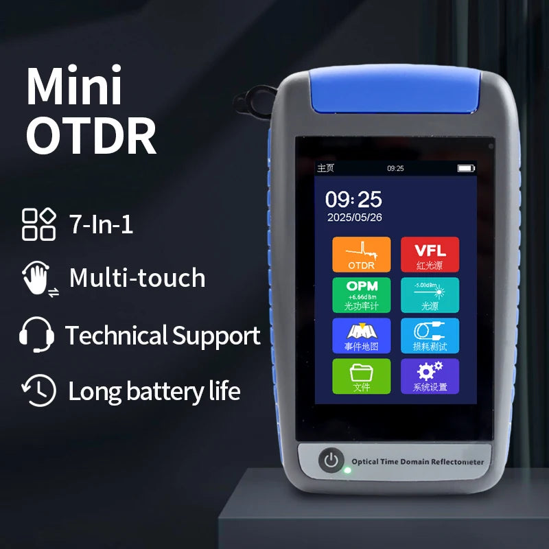 Mini-réflectomètre optique temporel (OTDR) à fibre optique GR230 – 1550 nm, 20 dB – Test laser, mesure de perte et de point de rupture – Écran tactile, OPM et VFL intégrés