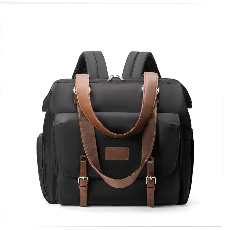 Sac à dos en nylon pour femme – Grand format, imperméable, idéal pour les sorties et les voyages (style sac à langer) – Design avec logos