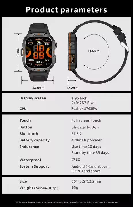 420Mah QX12 1.96" IPS Smartwatches with LED Flashlight Fitness Tracker Heart Rate Monitor Outdoor Sports Smart Watch