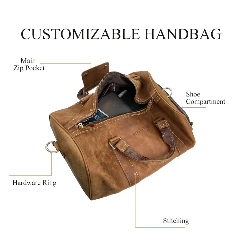 Wholesale Designer Duffle Bag Sport Gym Overnight Weekender Duffle Bag With Shoes Compartment Genuine Leather Travel Bag for Men