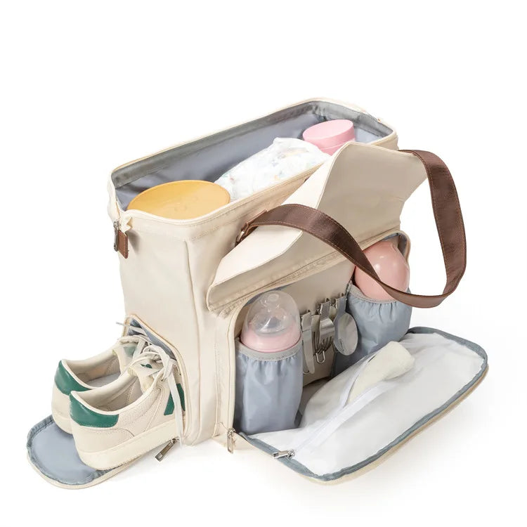 Sac à dos en nylon pour femme – Grand format, imperméable, idéal pour les sorties et les voyages (style sac à langer) – Design avec logos