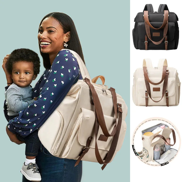 Sac à dos en nylon pour femme – Grand format, imperméable, idéal pour les sorties et les voyages (style sac à langer) – Design avec logos
