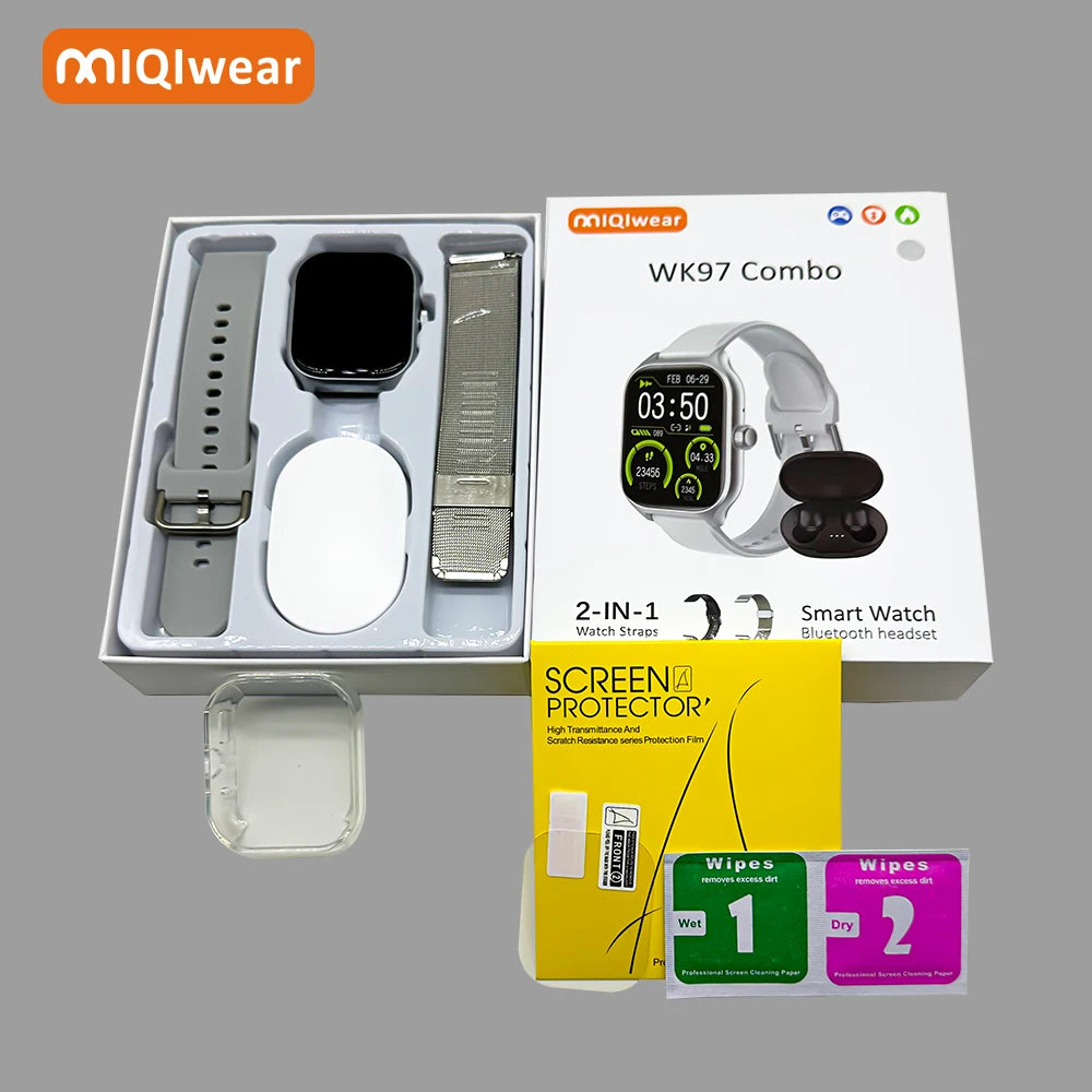 Customized Products WK97 Smart Watch with Earphones 2 in 1 BT Calling Message Reminder Smartwatches with Headphones