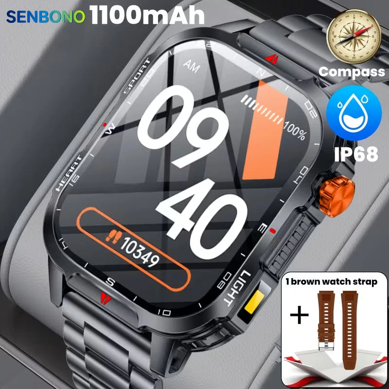 SENBONO V35 Large Smartwatch 1100mAh Compass Voice Assistant BT Call Multiple Exercise Modes Fitness Sports Smartwatches for Men