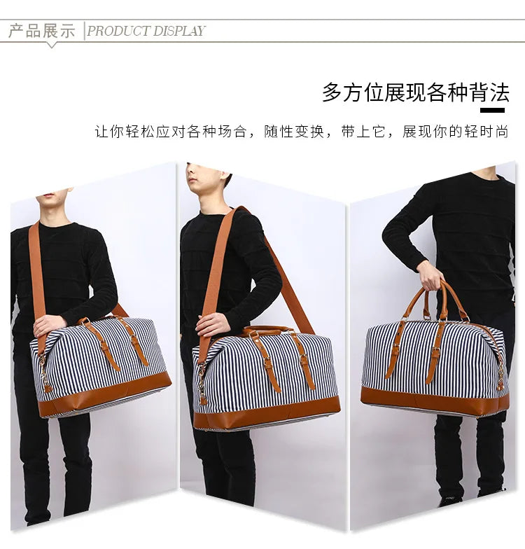 Sac fourre-tout vintage en toile grande capacité, idéal pour les voyages d'affaires et les week-ends, pour hommes et femmes.