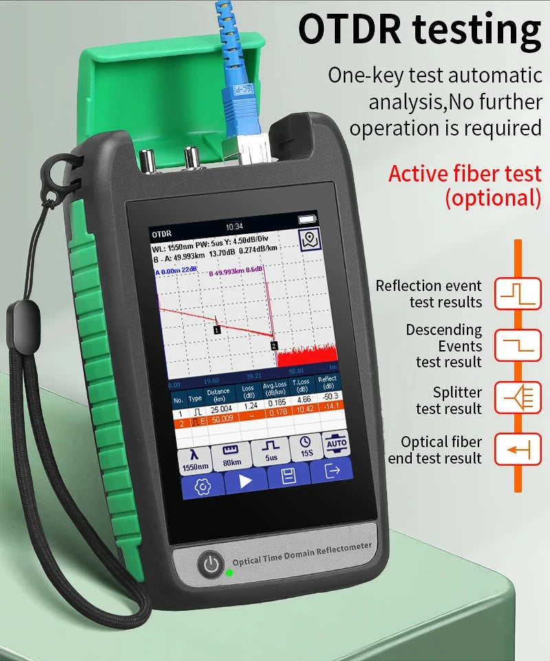 Réflectomètre optique de domaine temporel OTDR AUA-18/180/161A/U, 1310/1550/1610nm, 22/20dB, Test de Fiber optique actif 80KM (en option)