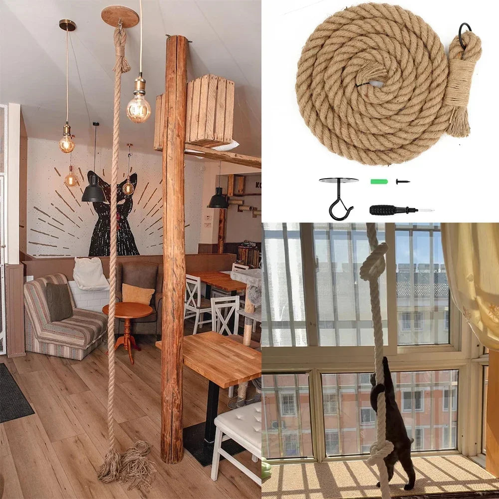 Étagère à chat, corde d'escalade en jute de 3 m, fixation au plafond, jouet à griffer pour chat