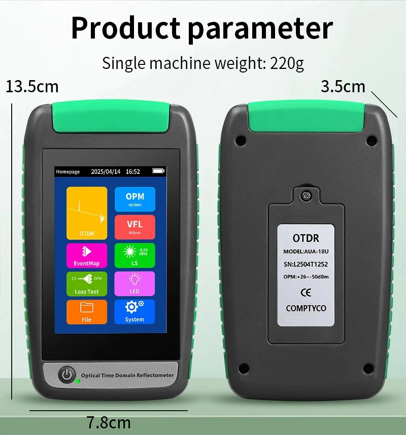 Réflectomètre optique de domaine temporel OTDR AUA-18/180/161A/U, 1310/1550/1610nm, 22/20dB, Test de Fiber optique actif 80KM (en option)