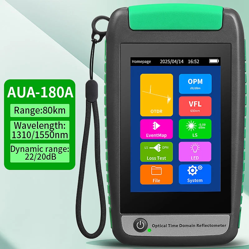 Réflectomètre optique de domaine temporel OTDR AUA-18/180/161A/U, 1310/1550/1610nm, 22/20dB, Test de Fiber optique actif 80KM (en option)